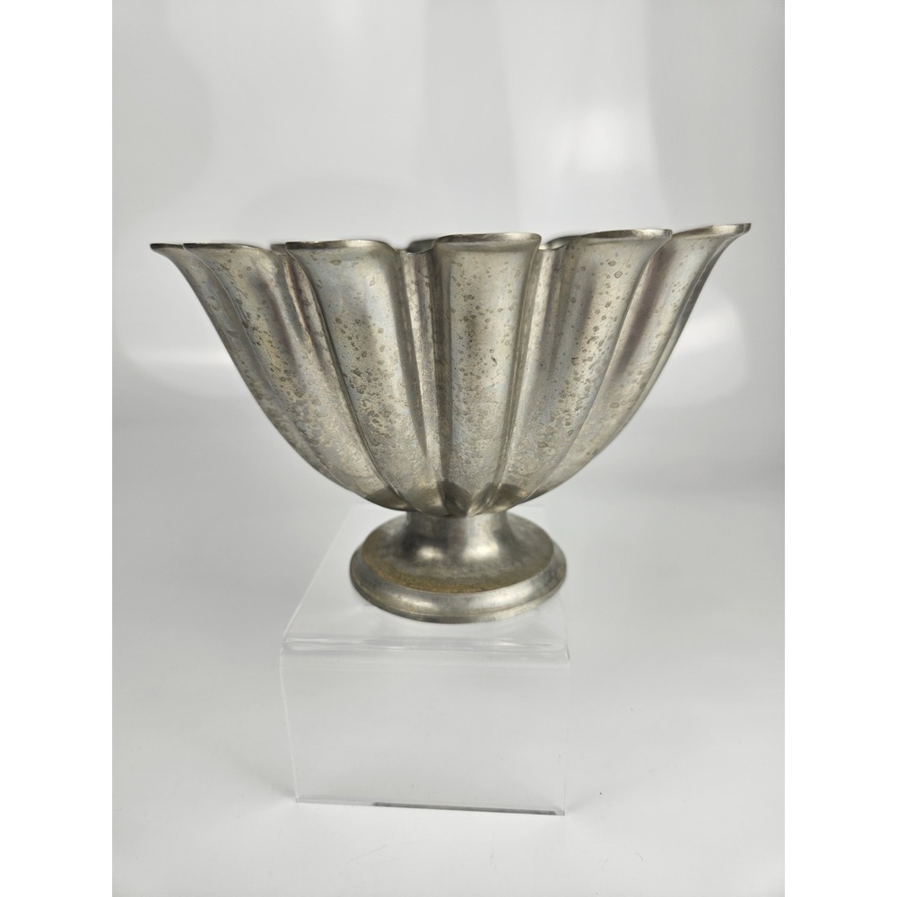 Scalloped Pedestal Pewter Bowl Model 1228 by Just Andersen Art Deco Denmark - Picture 3 of 11